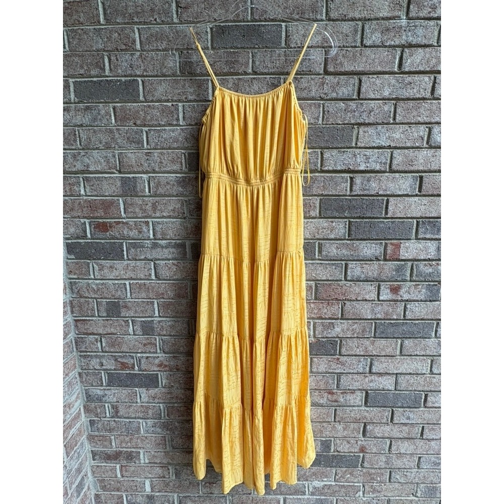 Skies Are Blue Yellow Tiered Maxi Dress Women's Small Adjustable Straps